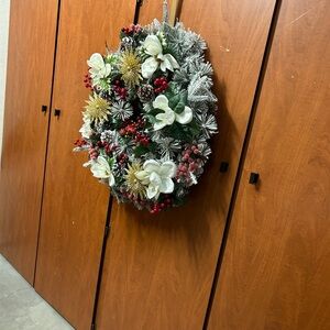Festive Holiday Wreath with Red and White Accents